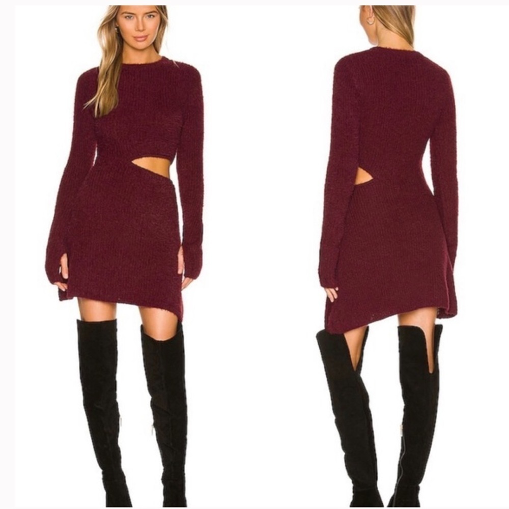 AFRM x Revolve Sweater Dress Cut out Long Sleeve Mini Dress Medium Burgundy